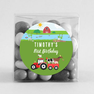 Farm Animals & Red Tractor Birthday Party Theme Classic Round Sticker