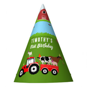 Farm Animals & Red Tractor Birthday Party Theme Hat