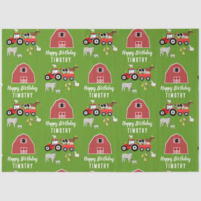 Farm Animals & Red Tractor Birthday Party Theme   Tissue Paper (Front)