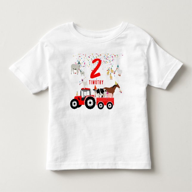 Farm Animals & Red Truck Birthday Party Theme Toddler T-Shirt (Front)