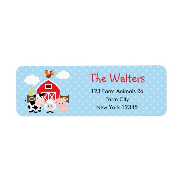 Farm Animals Return Address Labels Blue Boys (Front)