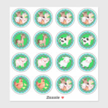 Farm animals set barnyard gingham blue green