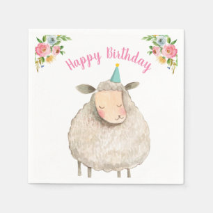 Farm Animals Sheep Girl Birthday Barnyard Pink Napkin