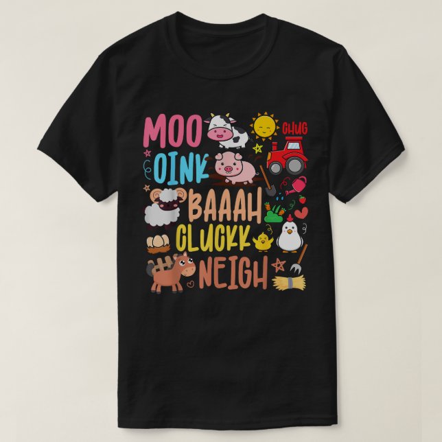 Farm Animals Sounds Oink Baa Neigh Cluck Moo Toddl T-Shirt (Design Front)