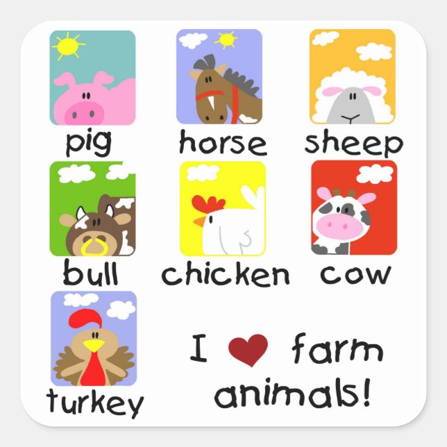 Farm Animals Square Sticker (Front)