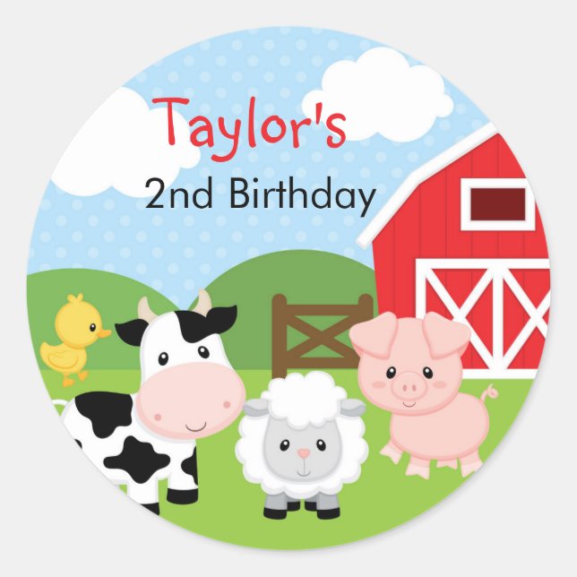 Farm Animals Stickers - Boy Birthday Party Favour (Front)