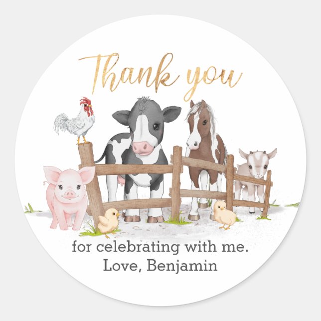 Farm Animals Thank You Classic Round Sticker (Front)