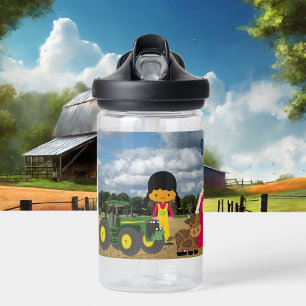 Farm Animals Tractor Add Child's Name Cute Water Bottle