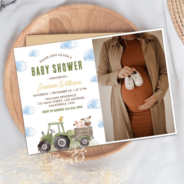 Farm Animals Tractor Baby Shower Photo Invitation (Creator Uploaded)