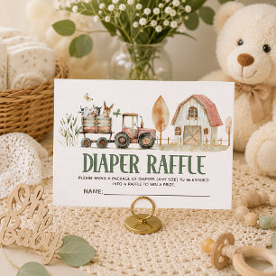 Farm Animals Tractor Barn Baby Diaper Raffle Enclosure Card