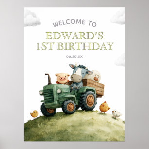 Farm Animals Tractor Birthday Welcome Sign