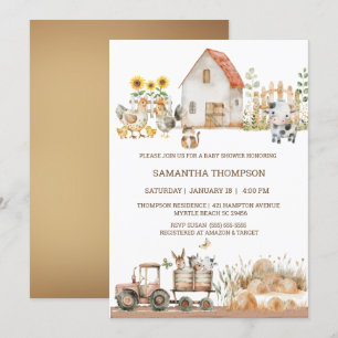 Farm Animals Tractor Boys Baby Shower Invitation