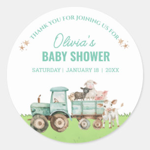 Farm Animals Tractor Gender Neutral Baby Shower   Classic Round Sticker
