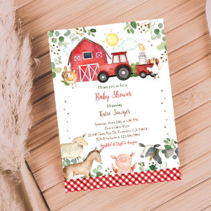 Farm Animals Tractor Gender Neutral Baby Shower Invitation