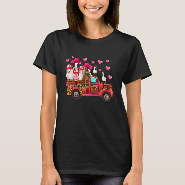 Farm Animals Truck Valentine Heart Farmer's Wife V T-Shirt (Front)