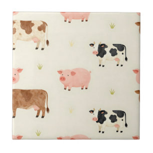 Farm Animals Watercolor Cute Pattern Ceramic Tile