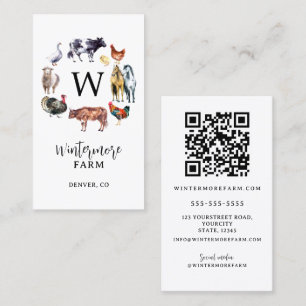 Farm animals watercolor farm business white card
