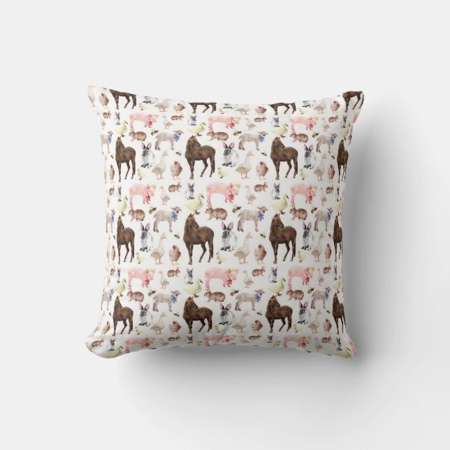 Farm Animals with Horse Throw Pillow (Front)