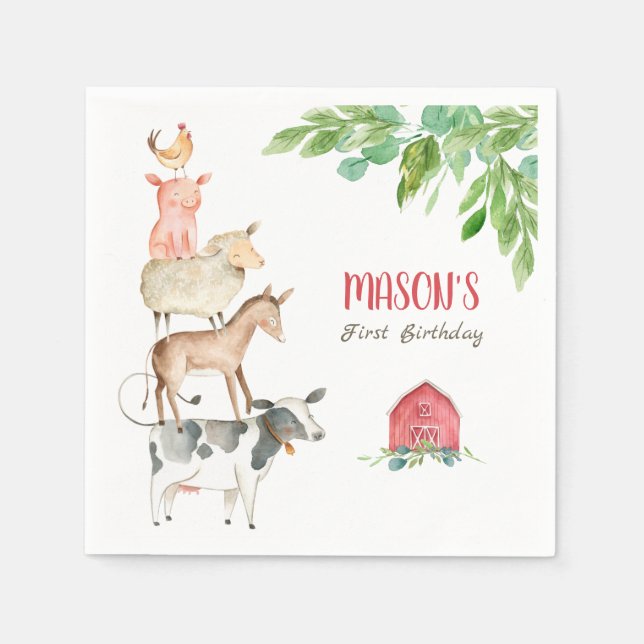 Farm Animals Zoo Boy Birthday Barnyard Napkin (Front)