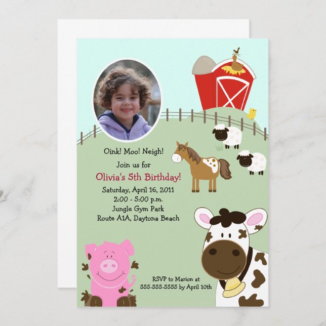 Farm Babies Barnyard *PHOTO* Birthday 5x7 Invitation (Front/Back)