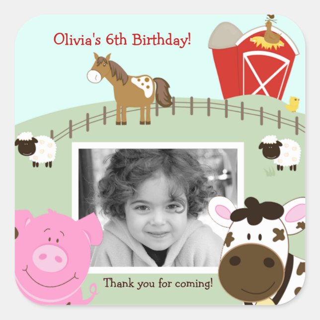 Farm Babies Photo SQUARE Favour Sticker (Front)
