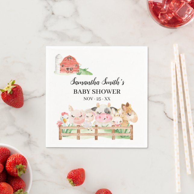 Farm Baby Animals Baby Shower Napkin (Insitu)