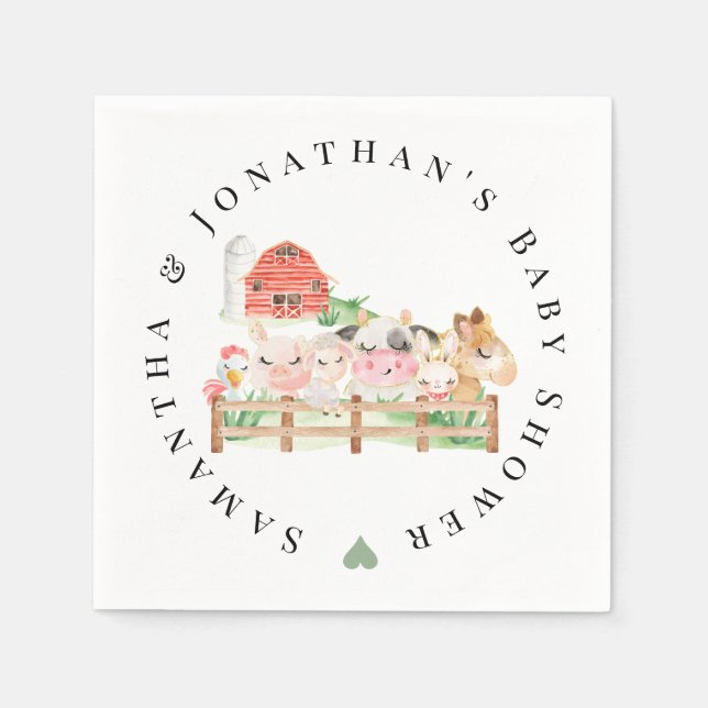Farm Baby Animals Baby Shower Napkin (Front)