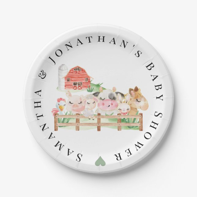 Farm Baby Animals Baby Shower Paper Plate (Front)