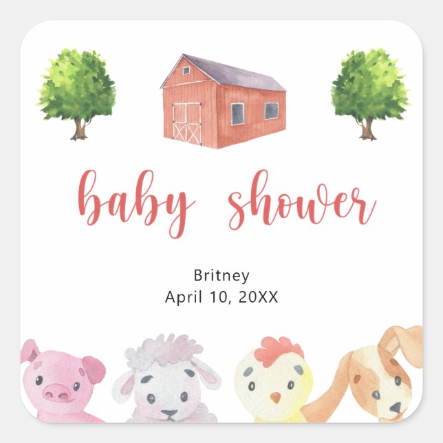 Farm baby shower - baby shower square sticker (Front)