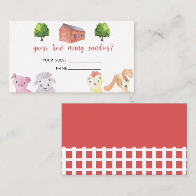 Farm - baby shower guess how many candies  enclosure card (Front/Back)