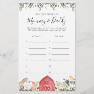 Farm Baby Shower How Old Were They Game Card