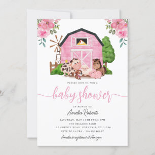 Farm Baby Shower invitation, Pink Barn Invite