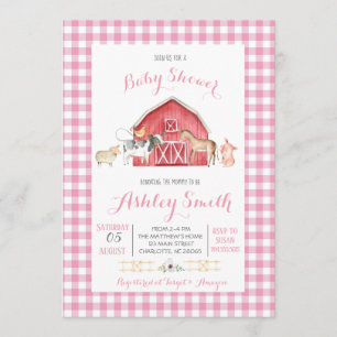 farm baby shower invitation pink girl