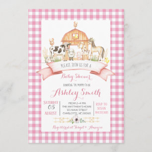 farm baby shower invitation pink girl