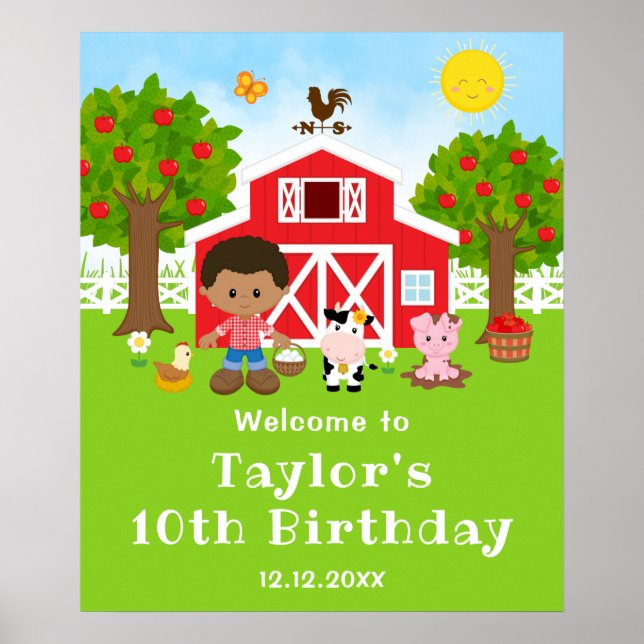 Farm Barn African American Boy Birthday Welcome Poster (Front)