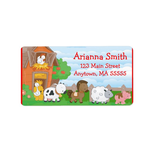 Farm Barn Animals Birthday Party Address Labels (Front)