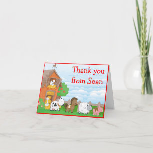 Farm Barn Animals Birthday Thank You Note Card