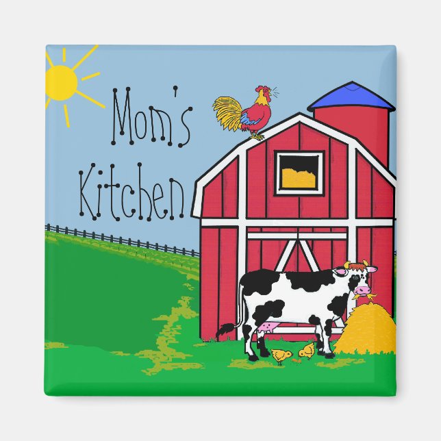 Farm Barn Rooster-Mum's Kitchen Magnet (Front)