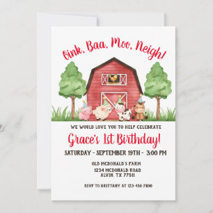 Farm Barnyard 1st Birthday Invitation
