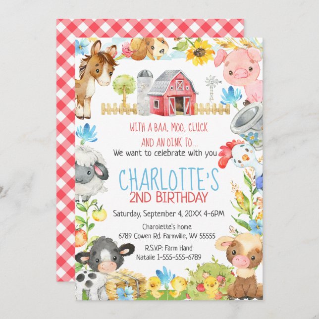 Farm Barnyard Animal Birthday Invitation (Front/Back)
