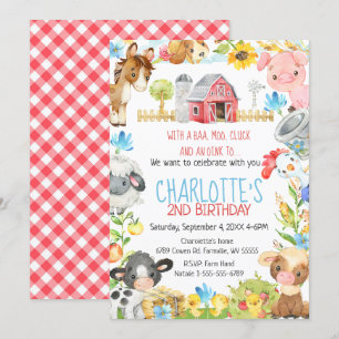 Farm Barnyard Animal Birthday Invitation