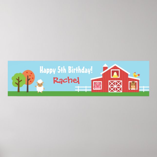 Farm Barnyard Animal Birthday Party Banner Poster (Front)