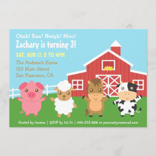 Farm Barnyard Animal Birthday Party Invitations