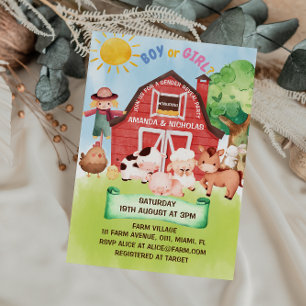 Farm barnyard animal gender reveal  invitation