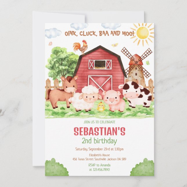 Farm Barnyard Animals Birthday Party Invitation (Front)