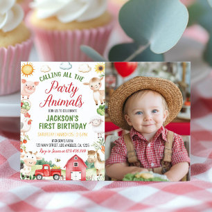 Farm Barnyard Animals Birthday Photo Invitation