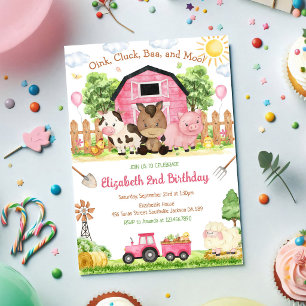 Farm Barnyard Animals Kids Birthday Invitation