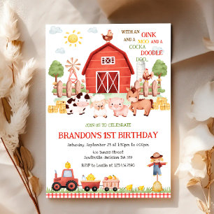 Farm Barnyard Animals Kids Birthday Invitation