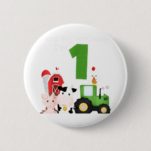 Farm Barnyard Animals Tractor 1st Birthday 1 Year 6 Cm Round Badge