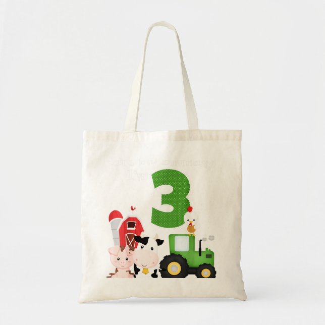 Farm Barnyard Animals Tractor 3rd Birthday 3 Year Tote Bag (Front)